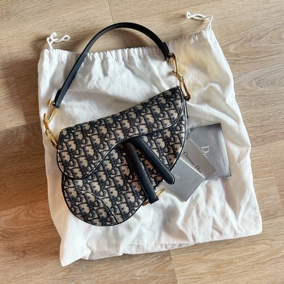 Dior Handbags - LIKE NEW Dior Blue Oblique Medium Saddle Bag